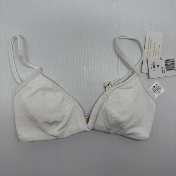 L* Space White Ribbed Triangle Siren Swimsuit Bikini Top Size x-Small NEW - Picture 4 of 9